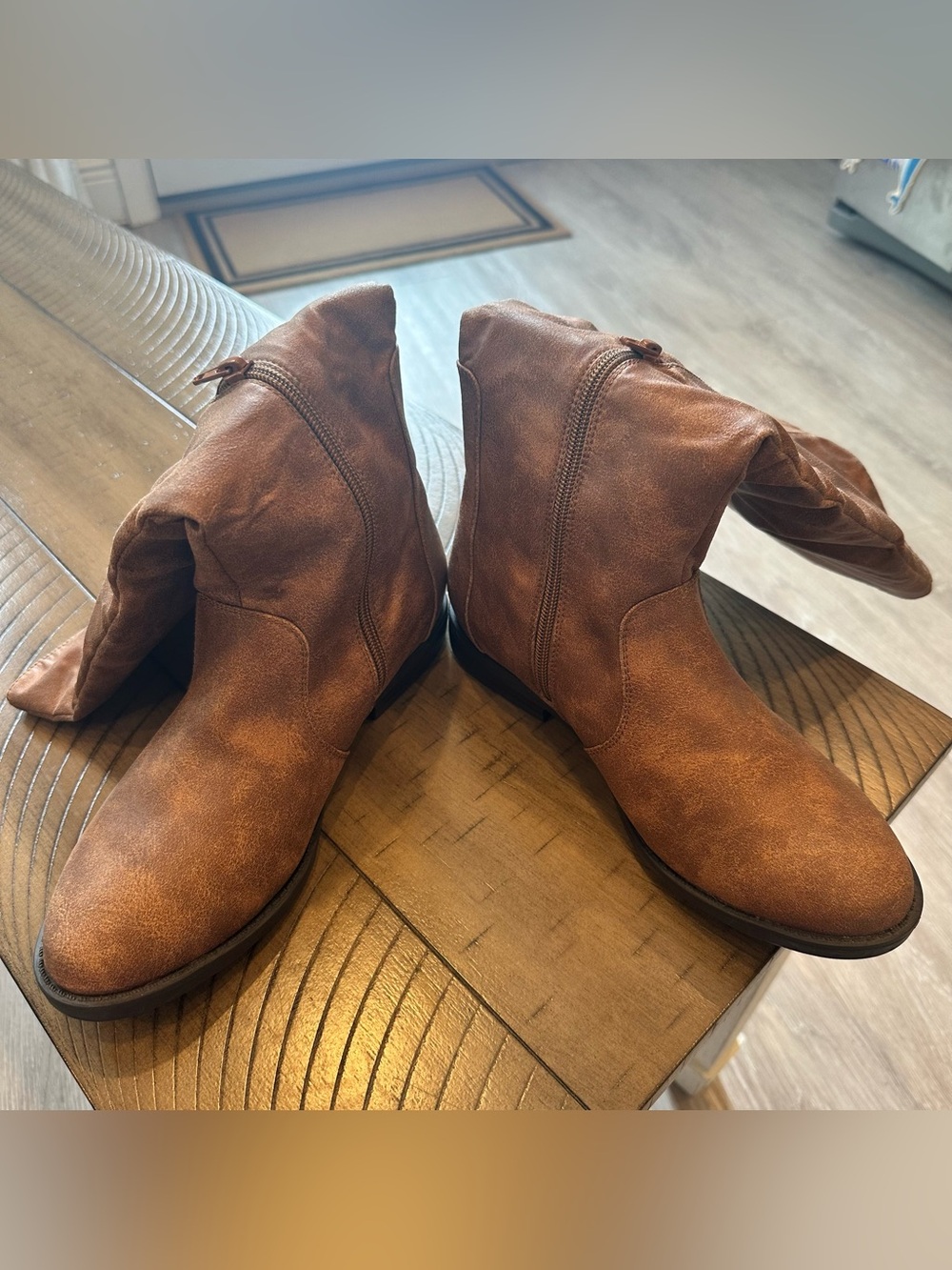 Rampage Brown Lace Back Mid Calf Boots Western Boho Size 7